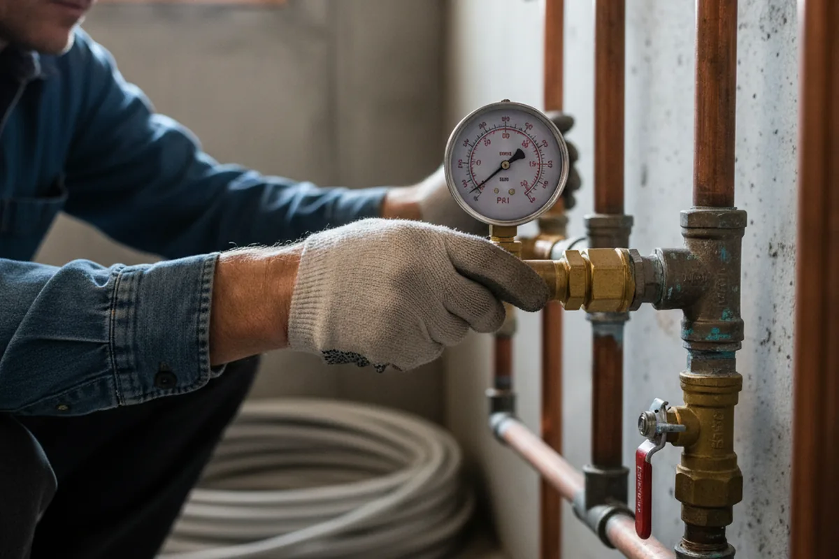 Pressure testing a repaired line during Water Line Repair in Granite Quarry